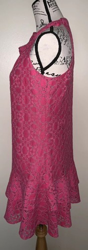 Trina Turk Tiered Dress Geometric Knit Pink Tie Shoulder Scoop Neck Medium NWT - Picture 3 of 8