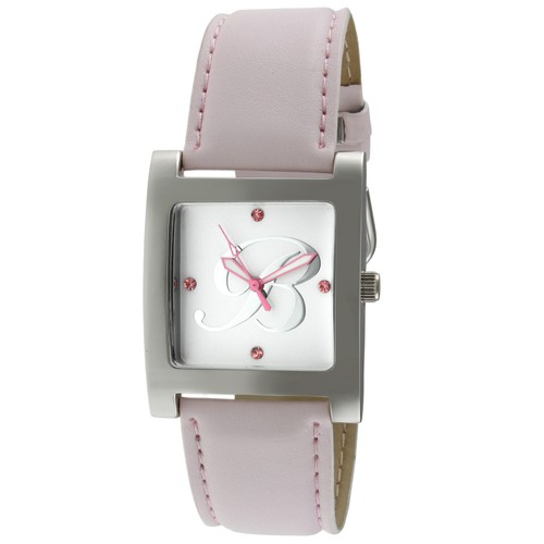 Women Silver Tone Square Wrist Watch w/ Pink Leather Strap & Initials Dial - Picture 3 of 20