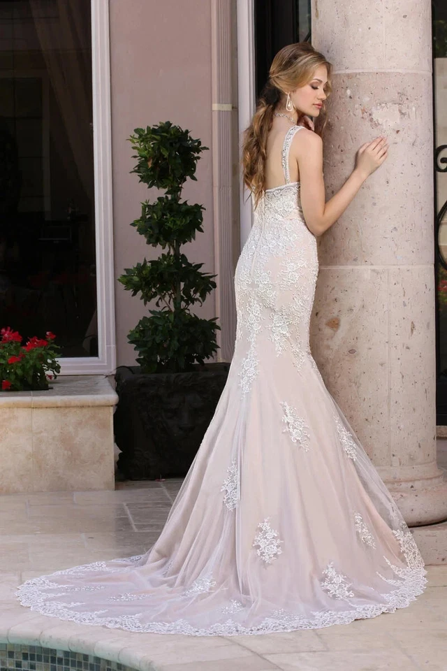 Vestido de novia DaVinci marfil antiguo adornado con encaje talla 12 $1278 Foto 2 de 3