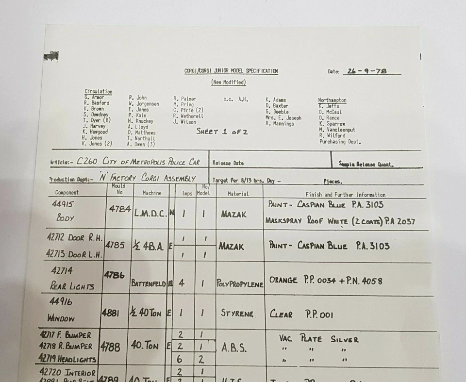 Corgi 260 , City Of Metrópolis Police Coche Especificación Hojas Estupendo Mint - Imagen 2 de 4