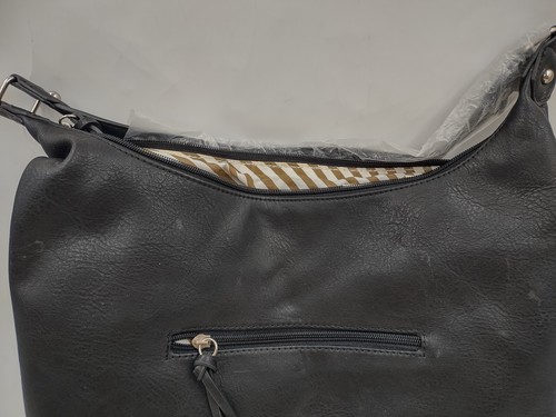 NEW Steve Madden Large Black Leather Shoulder Hobo Purse Bag Zippers - Picture 8 of 14