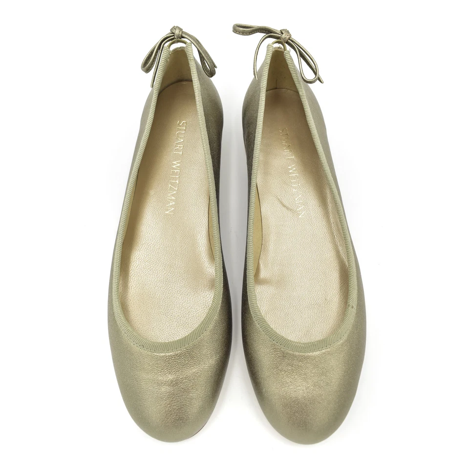 New $335 Stuart Weitzman Ballet Flats Ale Washed Nappa sz 7 Muted Gold Metallic - Image 3 of 4