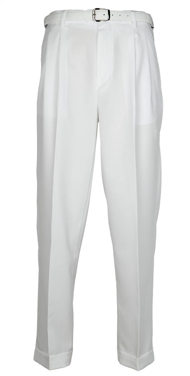 Mens White Dress Pants Big & Tall Pleated Slacks With Belt New