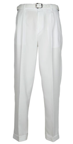 Mens White Dress Pants Big & Tall Pleated Slacks With Belt New Sizes 44 to 70 - Afbeelding 1 van 4