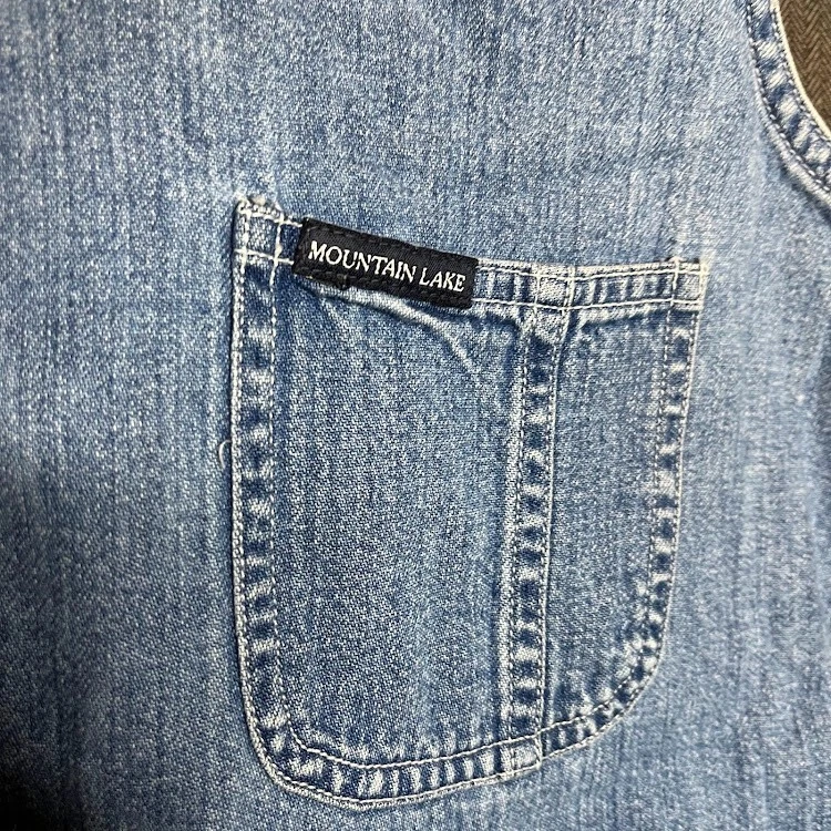 Camisa Mountain Lake Para Mujer Pequeña Azul Denim Vintage Años 90 Sin Mangas Abotonada  Foto 3 de 4