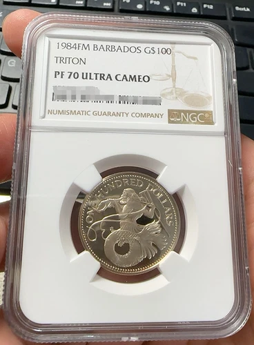 NGC PF 70 ULTRA CAMEO 1984FM BARBADOS G$ 100 TRITON Collectible Coin