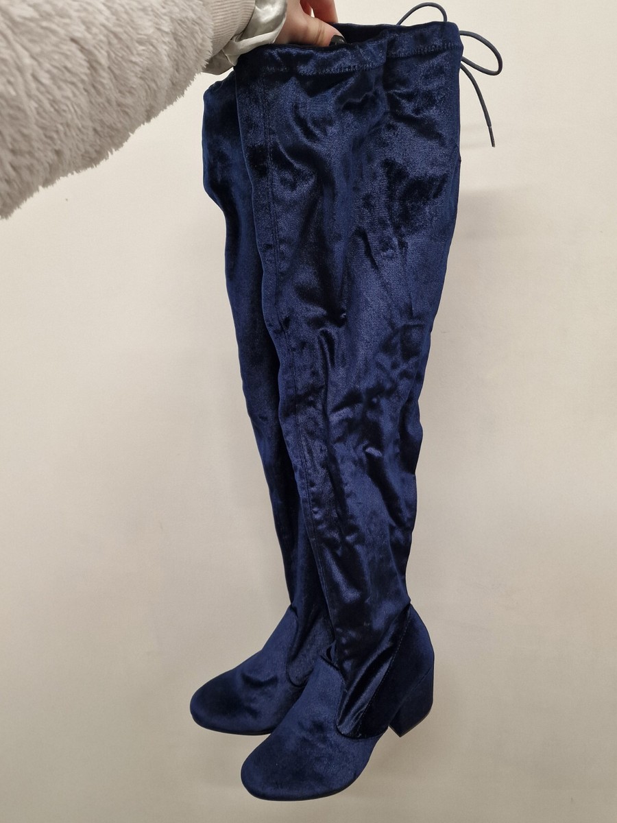 Navy Blue Suede Block Heel Boots Women's E Fit Size UK