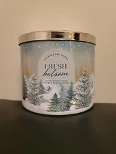 " FRESH BALSAM" Bath Body Works 3- Wisks Soy Wax Blend Scented Candle .