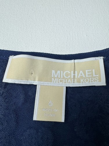 Michael Kors Navy Blue Floral Embroidery V-Neck Flare Cap Sleeve Mesh Dress 6 - Picture 7 of 10