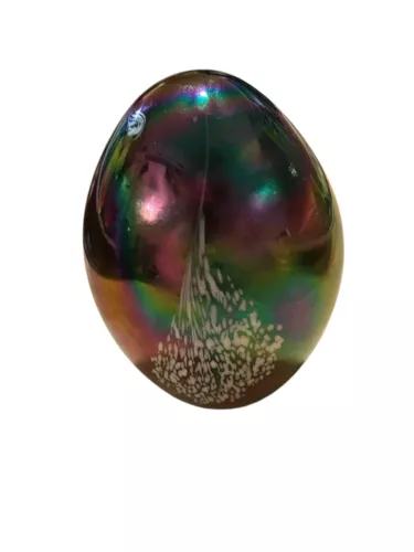 Vintage Carnival Color Glass Egg Figurine Iridescent Art Glass Paperweight 3x2x4