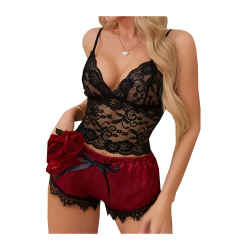 Sexy Damen-Dessous Nachtwäsche Satin Seide Babydoll Spitze Nachtwäsche Pyjama Set neu - Bild 6 von 30