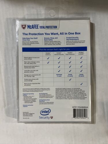 BRAND NEW McAFEE Antivirus Total Protection 2017 (3 Devices) Factory Sealed Pkg - Picture 2 of 6