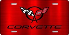 Corvette Logo On Red On Metal Flat License Plate 12x6