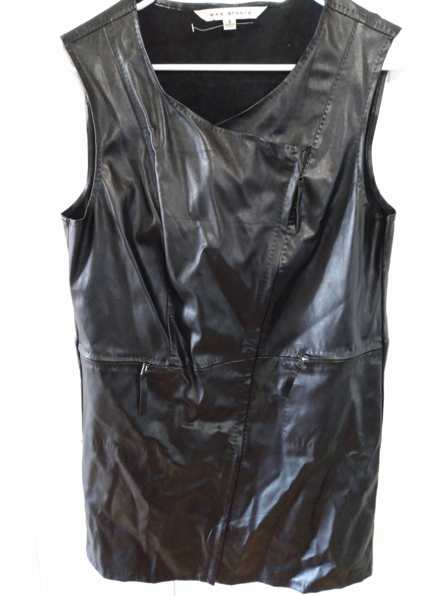 Max Studio Womens S Polyurethane Faux Leather Off Center Zip Mini Dress Vest Max Studio Womens S Polyurethane Faux Leather Off Center Zip Mini Dress Vest