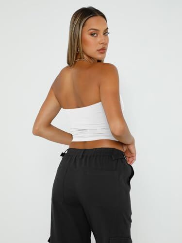 Womens Tube Tops Strapless Crop tops Basic Backless Sleeveless Small White - Picture 6 of 7