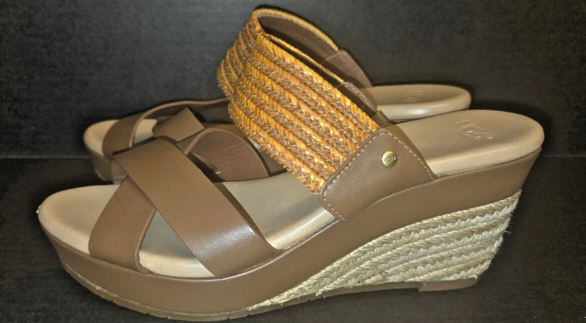 UGG AUSTRALIA ADRIANA ZEPPA ZEPPA PLATEAU SANDALI IN PELLE ESPADRILLAS US 7 5