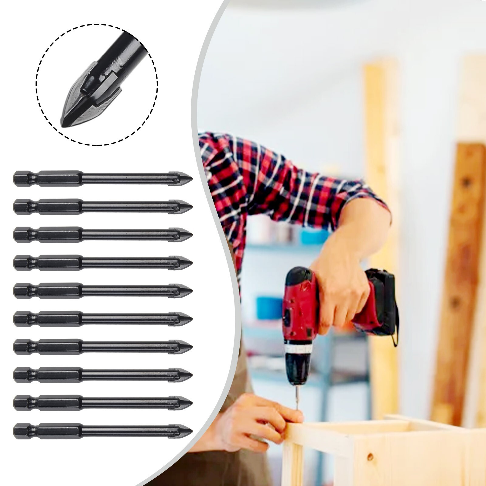 10x Tile Porcelain Drill Bit Marble Ceramic Glass Brick Shank Hex Spear Head,6mm