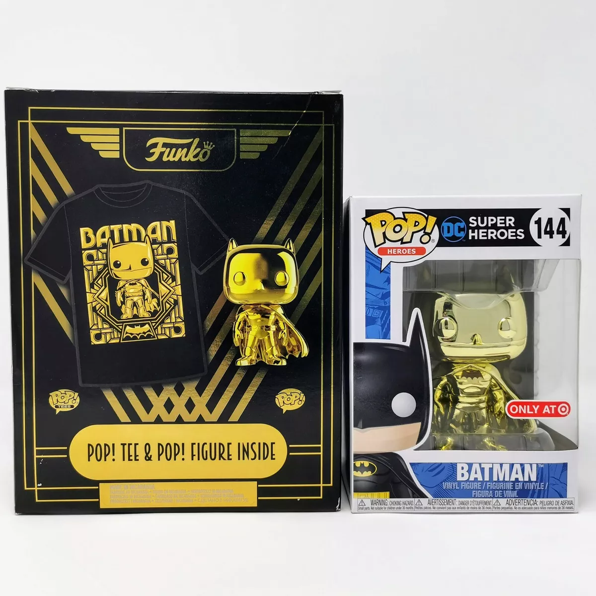 Gold Chrome Batman 144 Target Exclusive Funko Pop Vinyl and Medium T Shirt
