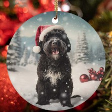 Cute Portuguese Water Dog Santa Hat Snow Winter Christmas Ornament Gift Decor