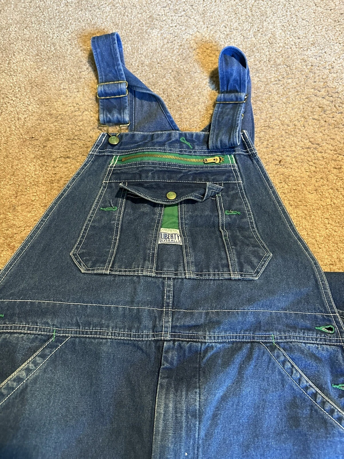 Vintage Liberty Overalls 38x32 Men Carpenter Bib Blue Utility Farm Work Outdoor