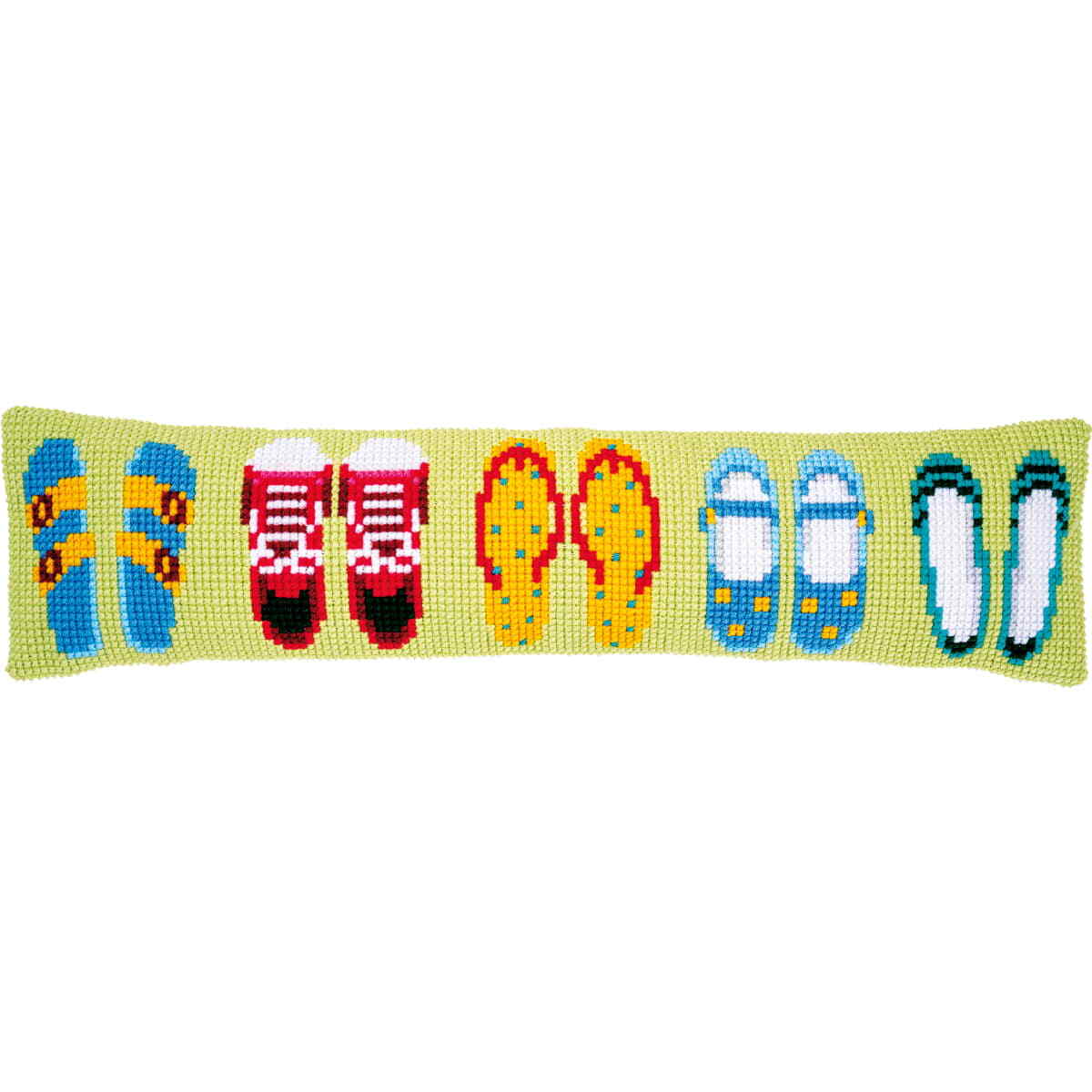 Vervaco stamped cross stitch kit draft stopper ""Sommerschuhe"", 80x20cm, DIY