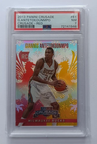 2013-14 Panini Crusade Red Giannis Antetokounmpo RC Refractor PSA 7 075/349