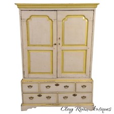 Antique paint decorated cupboard linen press Georgian 18th century 