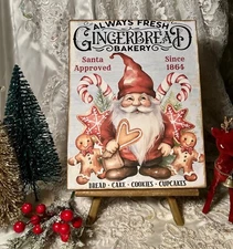 Gingerbread Bakery, Santa Gnome, Christmas , Handcrafted Plaque / Sign
