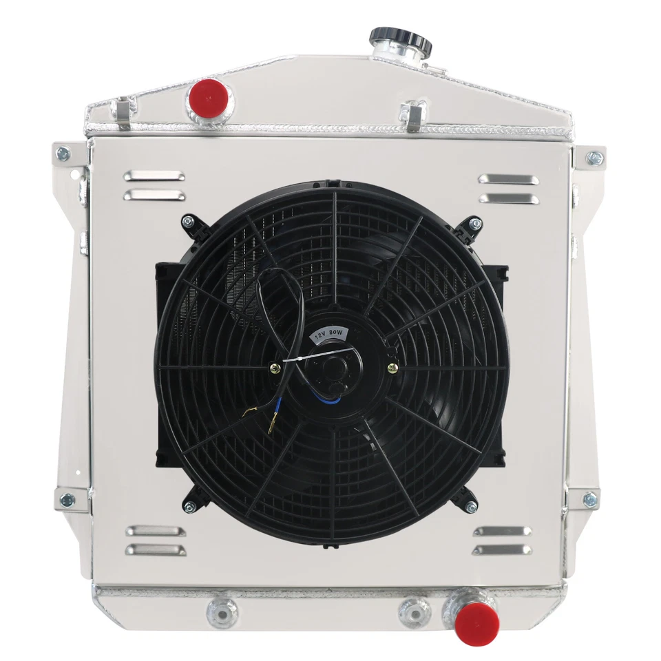4 ROW Radiator+Shroud Fan FOR 1943-48 Chevy Fleetline FleetMaster Stylemaster V8 Foto 2 de 4