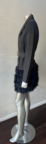 Couture Feather Blazer Wrap Belted Black Party Cocktail Jacket Coat S - Picture 5 of 8