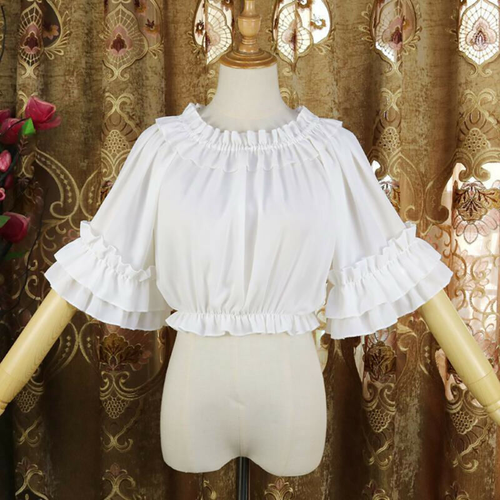 Women's Frilly Half/Long Sleeve Chiffon Blouse Plain Victorian Renaissance Top - Picture 2 of 30