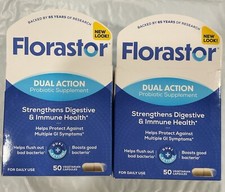 (2)~Florastor Dual Action Probiotic Supplement-100 Vegetarian Capsules EXP 06/26