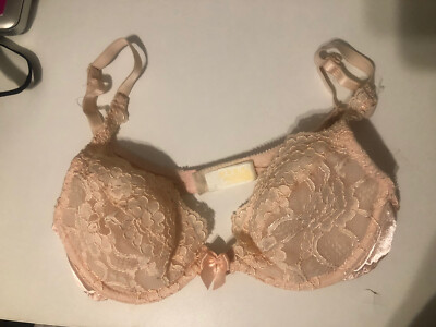 VICTORIAS SECRET Vintage 32C Satin Lace Padded Demi Plunge Gold