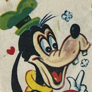1930s 1940s Disney Valentines Goofy Popcorn Corny Vintage Diecut Made in USA