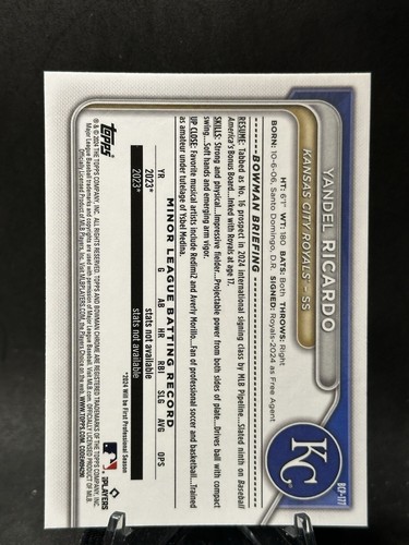 2024 Bowman Chrome Mega #BCP-177 Yandel Ricardo Mojo Refractor Kansas City Royal - Picture 2 of 2