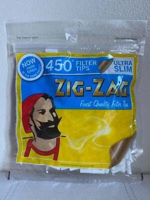Zig Zag Ultra Slim Filter Tips Resealable Bag Rolling Cigarette Tobacco 450 Pack