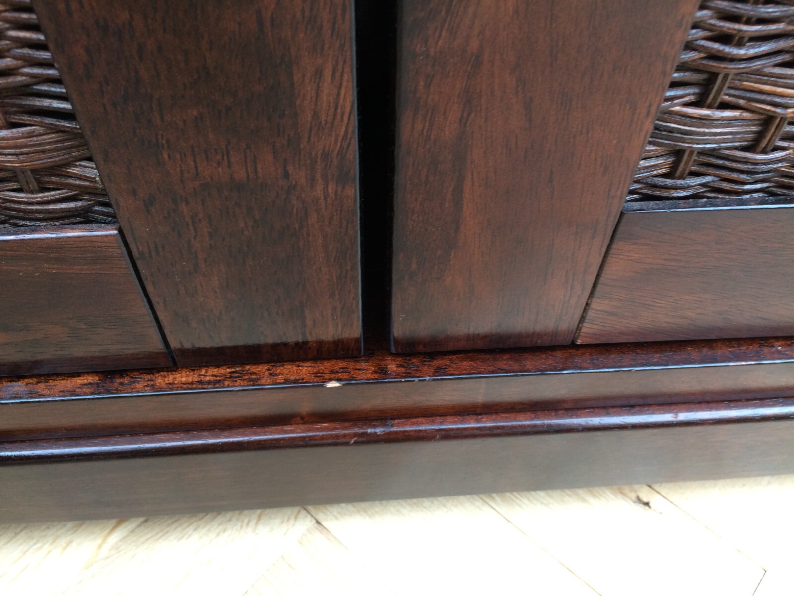 mango wood ? dark stained sideboard rattan whicker teak / mahogany