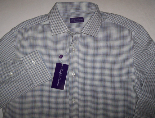 Chemise tendance à carreaux homme Ralph Lauren PURPLE LABEL COTON/CACHEMIRE 17 MADE IN ITALY neuve avec étiquette