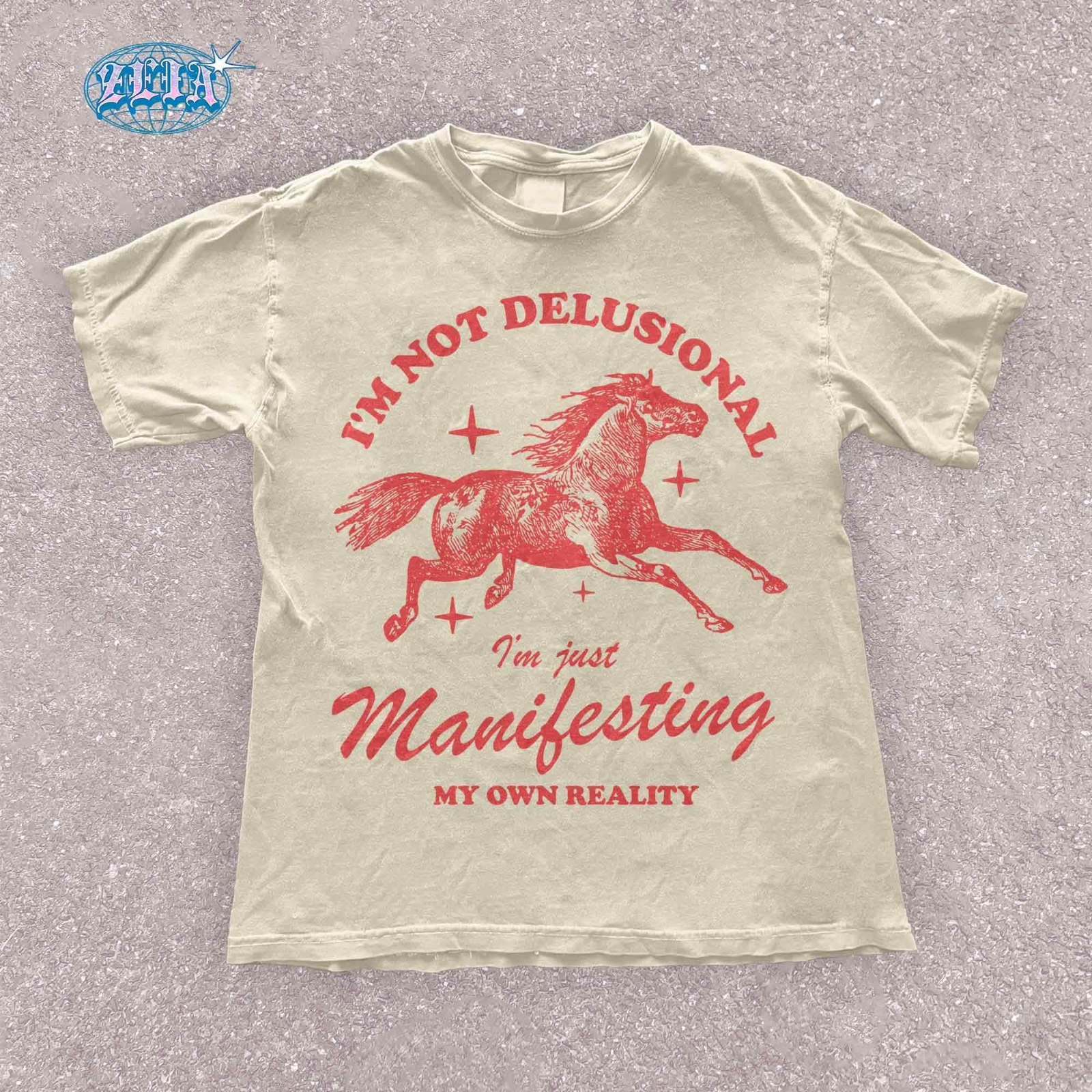 Retro Manifesting Reality Horse Graphic T Shirt   Retro Y2K Aesthetic Shirt
