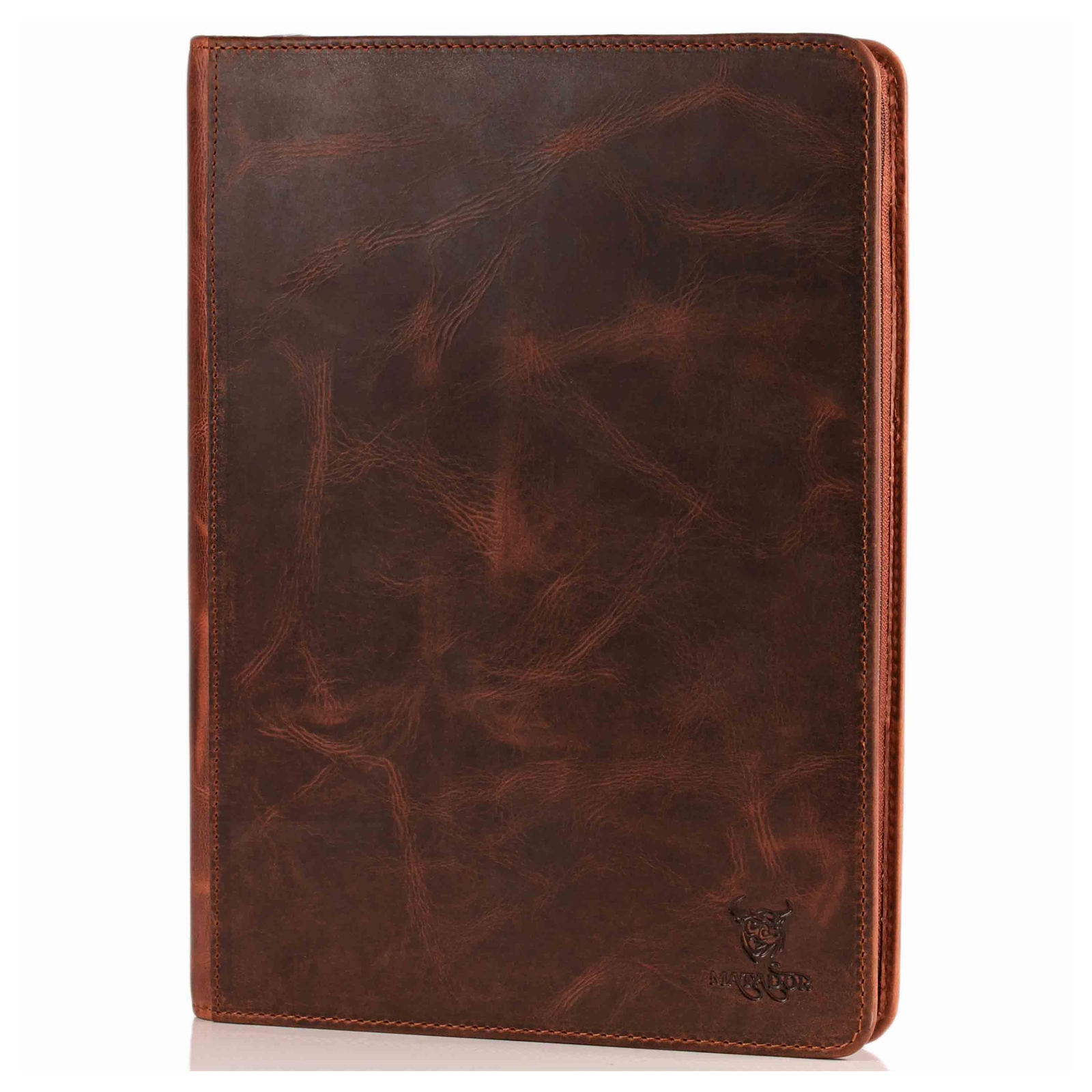 MATADOR Leder Dokumentenmappe DIN A4 Konferenzmappe Braun Aktenmappe RFID Schutz