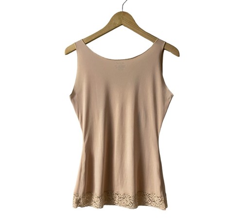Spanx by Sara Blakely orlo in pizzo collo a scoop beige/abbronzatura Cami Shapewear taglia-L - Foto 2 di 3