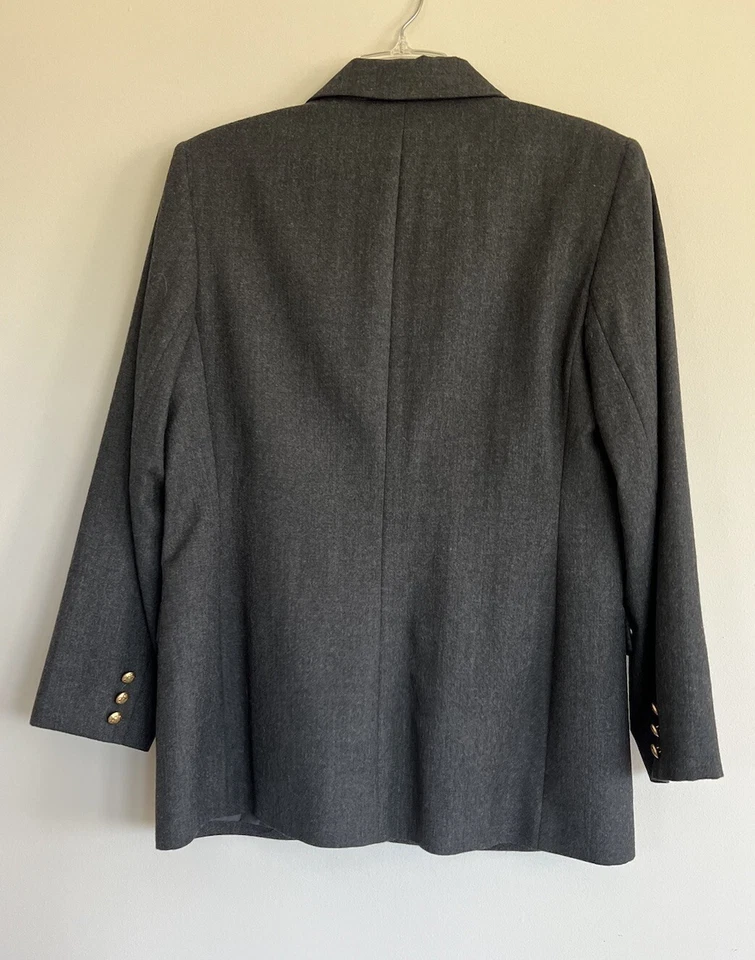 Jaqueta Talbots Blazer 100% Lã Tamanho 12 Cinza Carvão Dourado Botões Forrados - Imagem 2 de 4