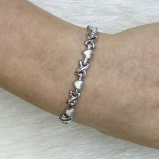 Sterling Silver 5.8mm Heart & Kisses XO Bracelet (Hollow) 7.5"