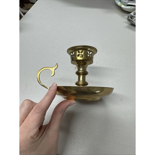 Vintage Messing Kerzenständer/Säulenhalter Teller mit Griff und Tropfteller Indien - Bild 5 von 8