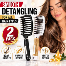 Boar Bristle Hair Brush Set Detangling Curved Vented Wet Dry Thick Curly Hair