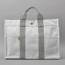 Hermes Fool Tout MM Canvas Gray Black Tote Bag Authentic Excellent Condition