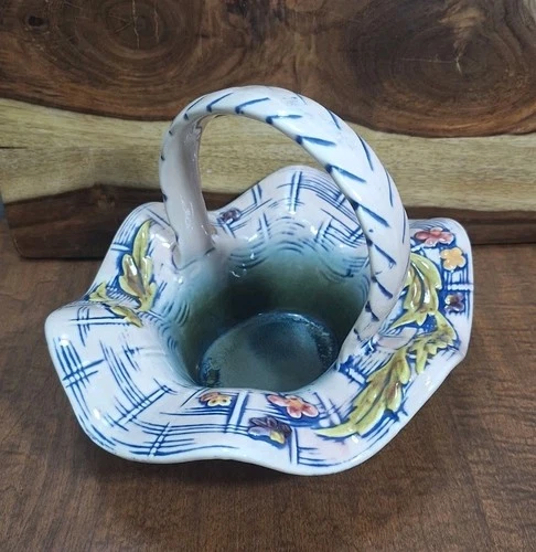 Spring Easter Hull Pottery Blossom Flite T8 Basket Pink Blue Green 1955 MCM