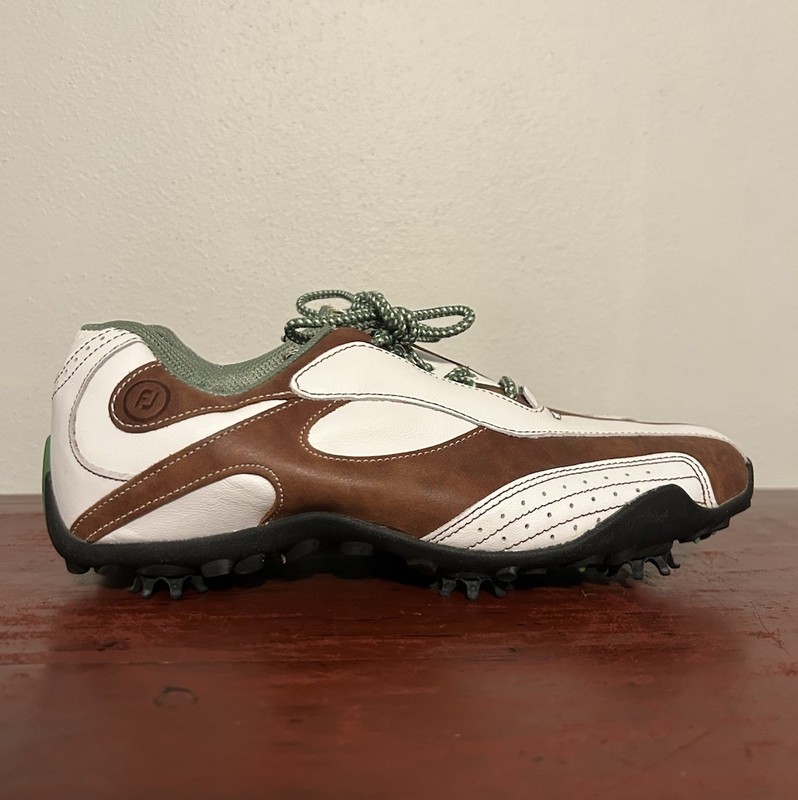 FootJoy FJ LoPro 9 Brown White Leather Soft Spikes Golf Shoes Women Size 7.5 M