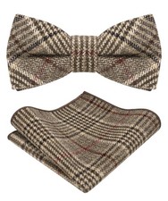 Wool Pre-tied Striped Brown Bow Tie and Pocket Square Set for Men4