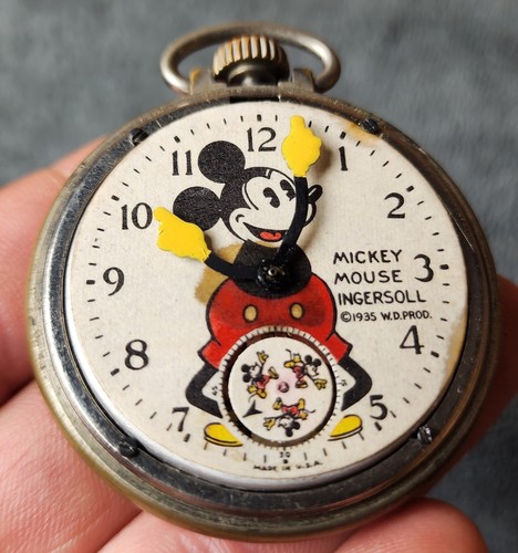 Raro Reloj Bolsillo Al Horen Años 60 Ingersoll Mickey Mouse De Colección Disney Antiguo  - Imagen 7 de 17